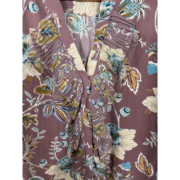 Chico's Blouse Women's 4 XXL Jacobean Bouquet Floral Pleated Ruffle Long Sleeve - Picture 9 of 12